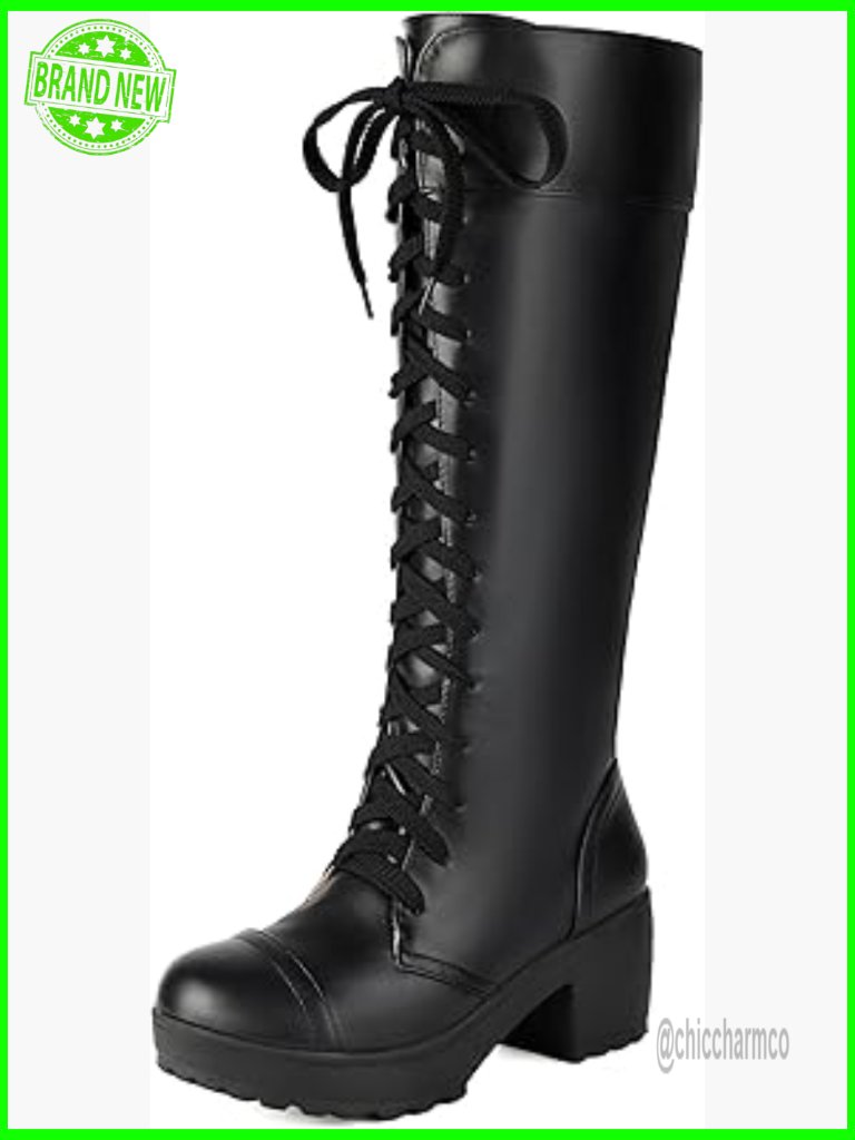 Knee-High Combat Boots Lace-Up Platform Chunky Block Heel Goth Tall Boots